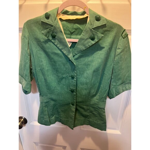Vintage 1970s Authentic Girl Scouts Heathered Green Skirt + Top Set with Patch ( - Picture 1 of 8